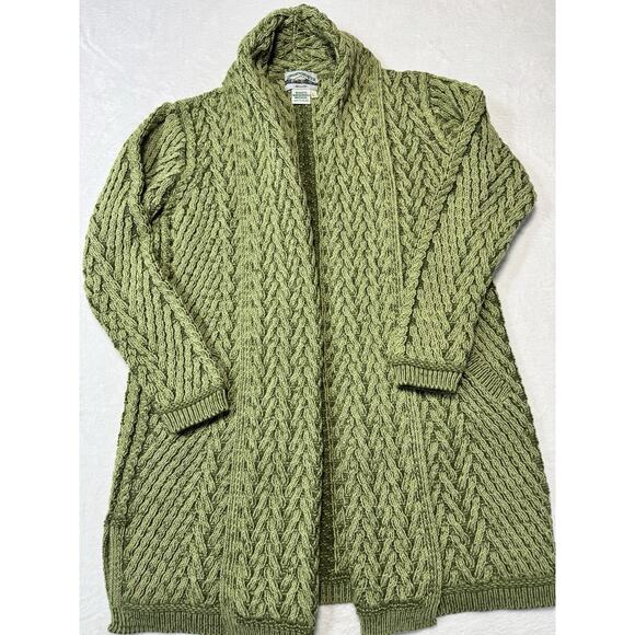 Aran Crafts Sweaters - Aran Craft - Merino Wool Irish Cardigan Open Sweater Large ~ MEADOW GREEN